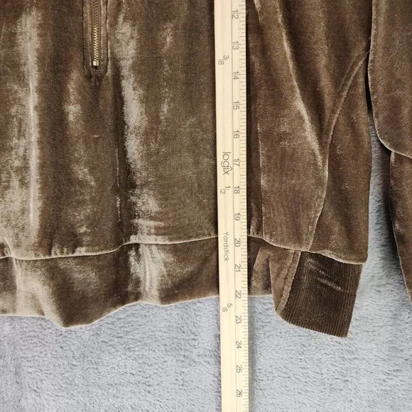 Anna Grace Hoodie Womens Small Gold Brown Retro Soft Velour 1/2 Zip Pullover - Picture 4 of 12